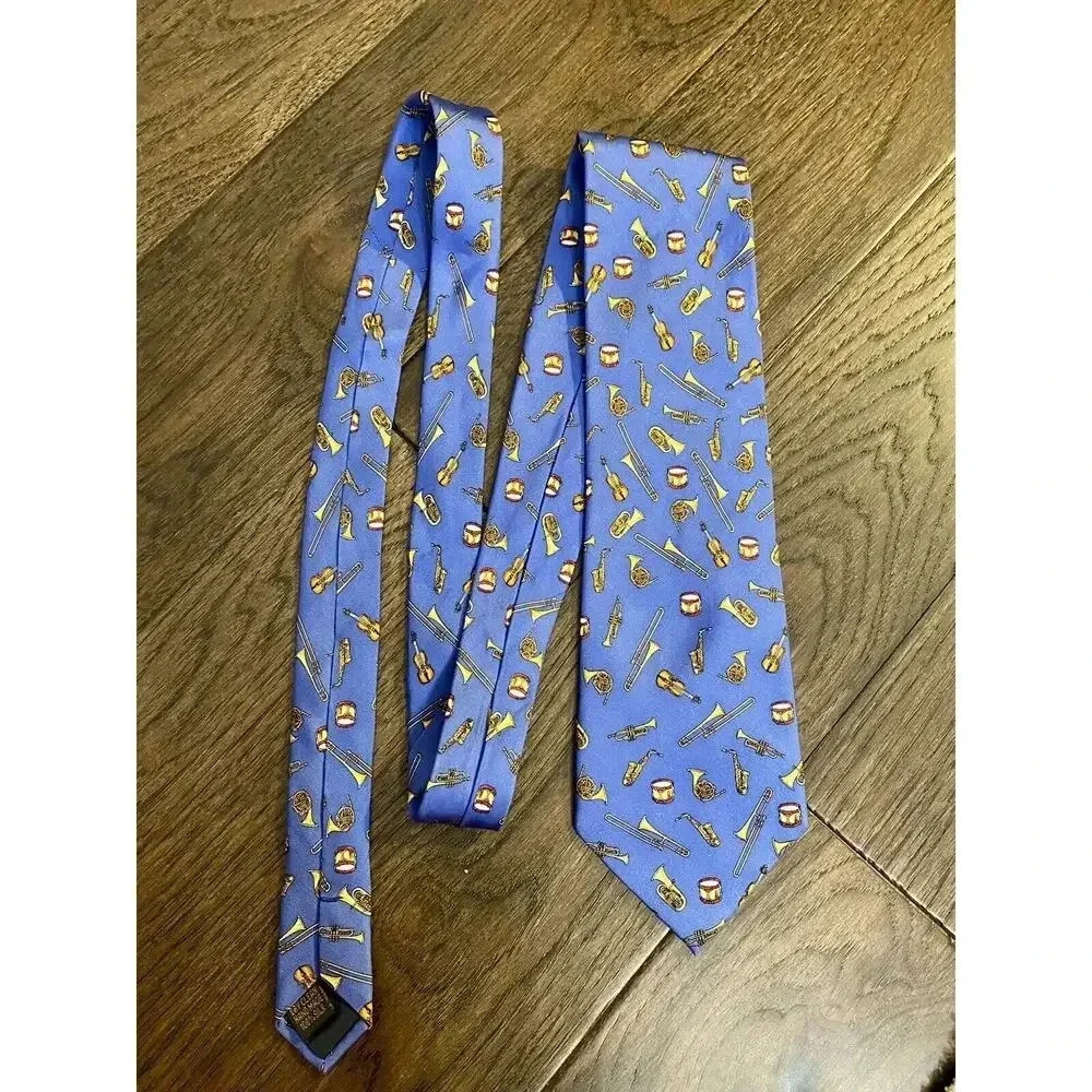 Alynn Vintage Silk Neck Tie Brass Section Music Jazz Instrument Band 100% Silk